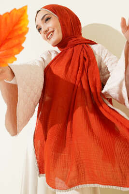 Pazarium - Biyeli Müslin Şal Kiremit