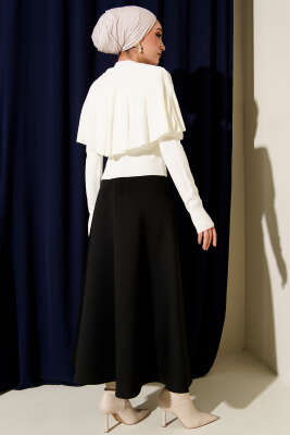 Pelerinli Fitilli Triko Kazak Ekru - Thumbnail