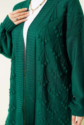 Kiraz Kabartmalı Uzun Triko Hırka Zümrüt - Thumbnail