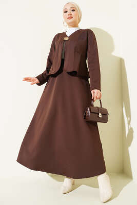 Pazarium - Broşlu Etekli İkili Takım Kahve