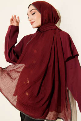 Pazarium - Biyeli Müslin Şal Bordo Füme