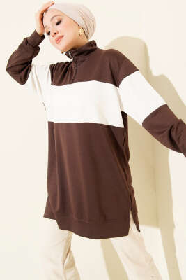 Pazarium - Mini Taşlı Fermuarlı Tunik Acı Kahve