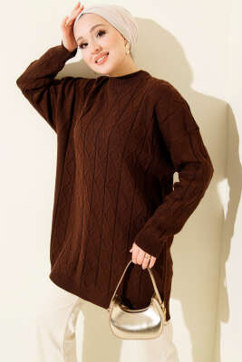 Pazarium - Baklava Kabartma Salaş Triko Tunik Kahve