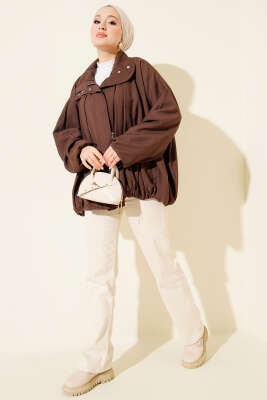 Oversize Fermuarlı Mont Kahve - Thumbnail