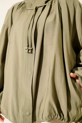 Oversize Fermuarlı Mont Haki - Thumbnail