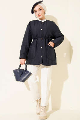 Dalga Desen Çıtçıtlı Ceket Lacivert - Thumbnail