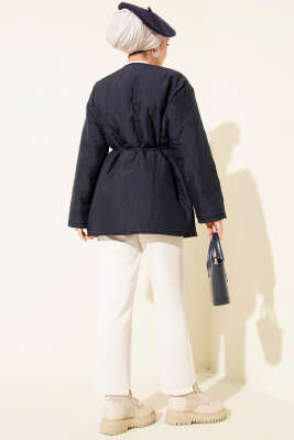 Dalga Desen Çıtçıtlı Ceket Lacivert - Thumbnail