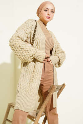 Pazarium - Sepet Örgü Triko Hırka Taş