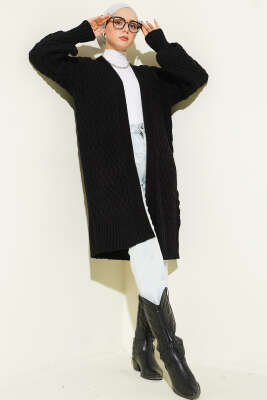 Pazarium - Sepet Örgü Triko Hırka Siyah