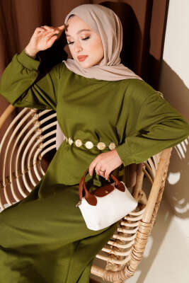 Pazarium - Loyşa Salaş Elbise Yağ Yeşili