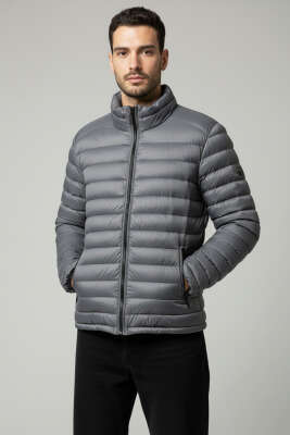 Pazarium - Su Geçirmez Erkek Şişme Mont Gri