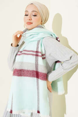 Pazarium - Çizgi Detaylı Omuz Şalı Su Yeşili