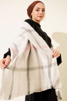 Çizgi Detaylı Omuz Şalı Gri - Thumbnail