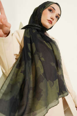 Pazarium - Çiçek Desenli Ribana Şal Zümrüt