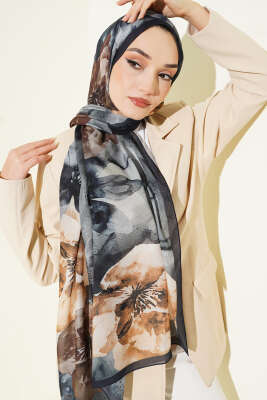 Flowers Desen Rami Şal Lacivert - Thumbnail