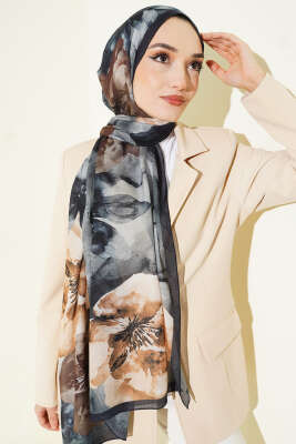 Flowers Desen Rami Şal Lacivert - Thumbnail