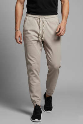 Paça Lastikli Erkek Eşofman Alt Bej - Thumbnail