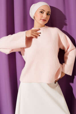 Pazarium - Bisiklet Yaka Salaş Sakallı Kazak Pembe