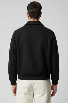 Fermuarlı Bel Lastikli Erkek Kaşe Mont Siyah - Thumbnail