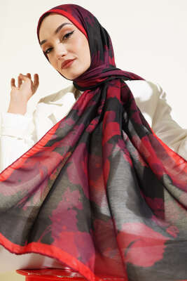 Pazarium - Çiçek Desenli Ribana Şal Bordo