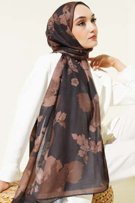 Pazarium - Çiçek Desenli Ribana Şal Camel