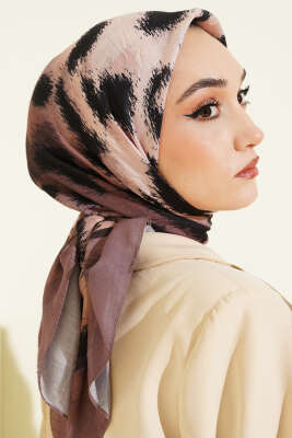 Şerit Geçişli Desenli Bambu Eşarp Toprak - Thumbnail