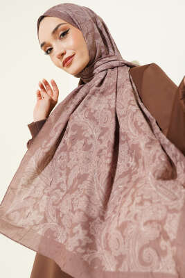 Pazarium - Retro Desenli Bambu Kraş Şal Soft Kahve