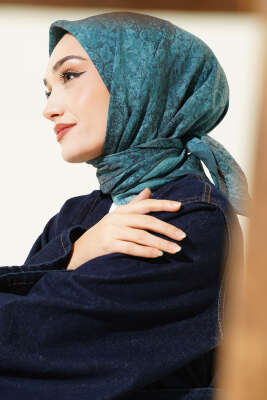 Pazarium - Retro Desenli Eşarp İndigo