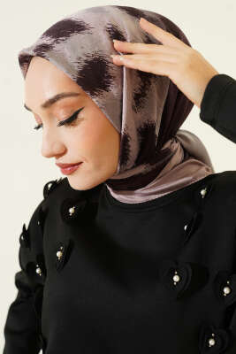 Pazarium - Şerit Geçişli Desenli Bambu Eşarp Kum Bej