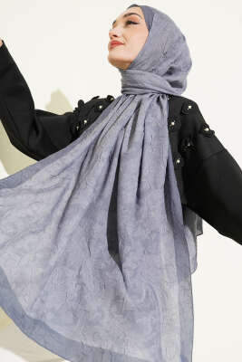 Pazarium - Retro Desenli Bambu Kraş Şal Gri