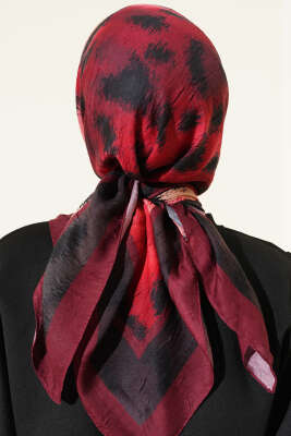 Şerit Geçişli Desenli Bambu Eşarp Bordo - Thumbnail