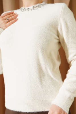 Yakası Taşlı Sakallı Kazak Ekru - Thumbnail