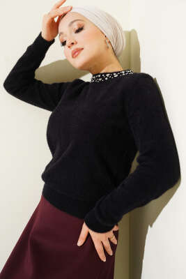 Yakası Taşlı Sakallı Kazak Siyah - Thumbnail