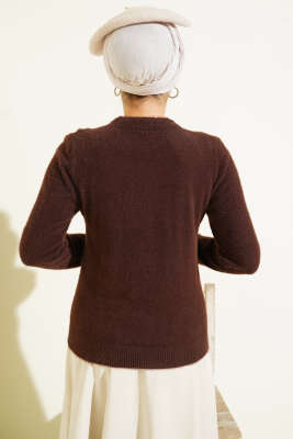 Yakası Taşlı Sakallı Kazak Kahve - Thumbnail