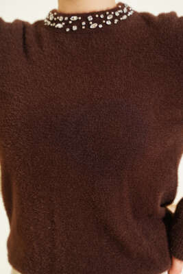 Yakası Taşlı Sakallı Kazak Kahve - Thumbnail