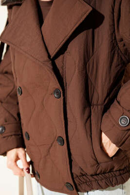 Yaka Kürklü Kapitone Mont Kahve - Thumbnail