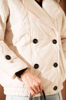 Yaka Kürklü Kapitone Mont Taş - Thumbnail