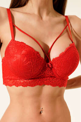 Pazarium - Destekli Çapraz İpli Bralet Sütyen Kırmızı