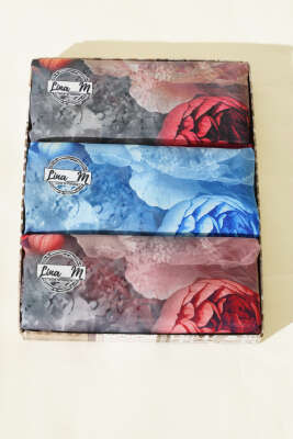 3'lü Gül Desenli Soft Şal Seti Asorti 1 - Thumbnail