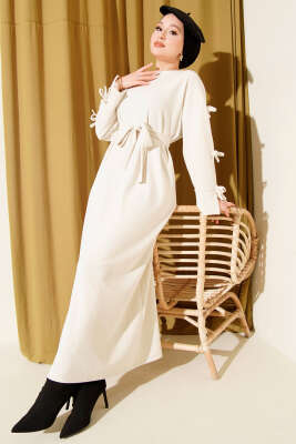 Pazarium - Kolları Fiyonk Detaylı Selanik Elbise Taş