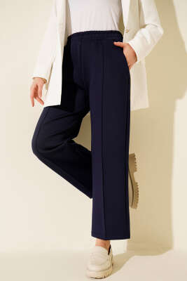 Pazarium - Bel Lastikli Scuba Cepli Pantolon Lacivert