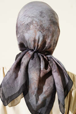 Flowers Bambu Kraş Eşarp Siyah - Thumbnail