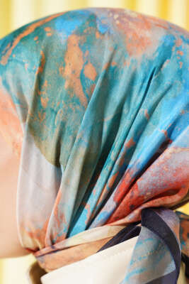 Desenli Dijital Baskılı Eşarp Lacivert Mavi - Thumbnail