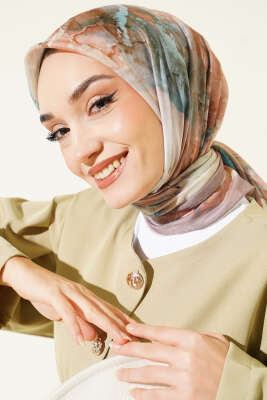 Desenli Dijital Baskılı Eşarp Latte - Thumbnail