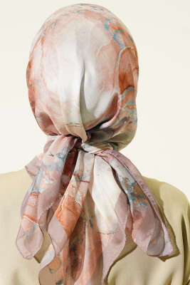 Desenli Dijital Baskılı Eşarp Latte - Thumbnail