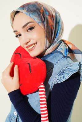 Desenli Dijital Baskılı Eşarp Petrol Mavisi - Thumbnail