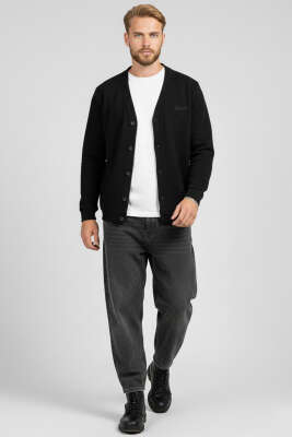 Selanik Düğmeli Erkek Hırka Siyah - Thumbnail