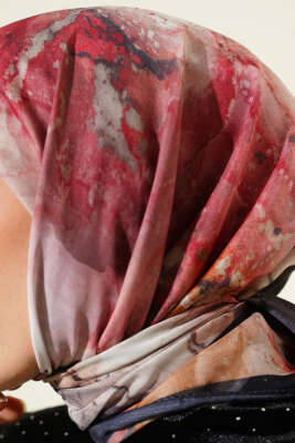 Desenli Dijital Baskılı Eşarp Gül Kurusu - Thumbnail