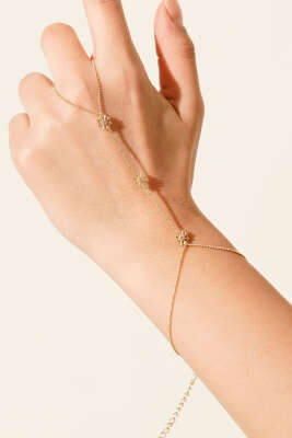 Kar Tanesi Taşlı Şahmeran Bileklik Gold - Thumbnail