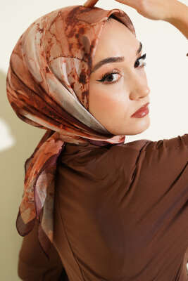 Desenli Dijital Baskılı Eşarp Acı Kahve - Thumbnail